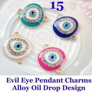 Evil Eye Connector Pendant Charms  Alloy Oil Drop Design  15 Pieces  Mixed Color
